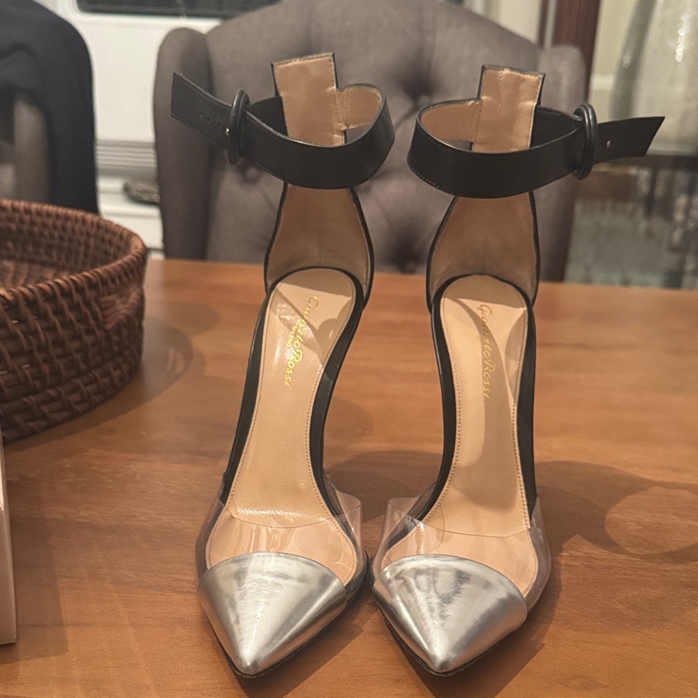 Gianvito Rossi Metallic Silver and Black Heels